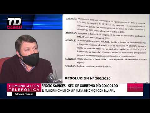 SERGIO SAINGES   EL MUNICIPIO COMUNICÓ UNA NUEVA RECOMPOSICIÓN SALARIAL 27 10 20