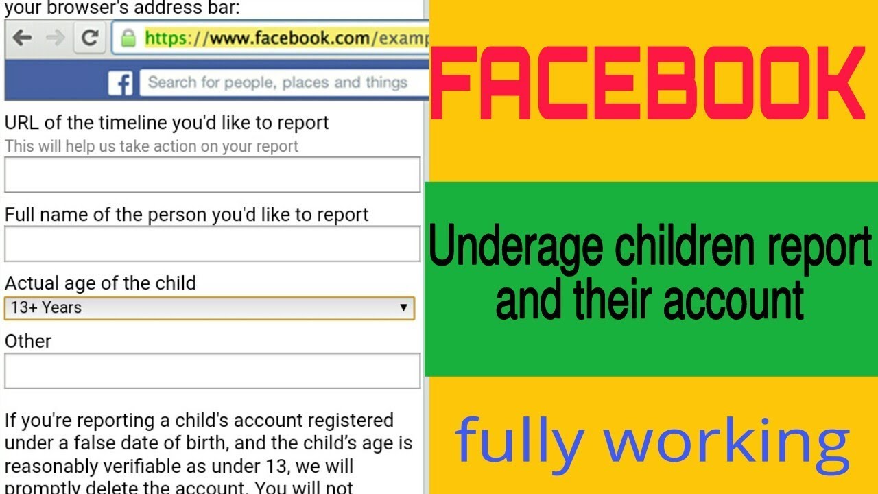 How to report Facebook underage children account full and working