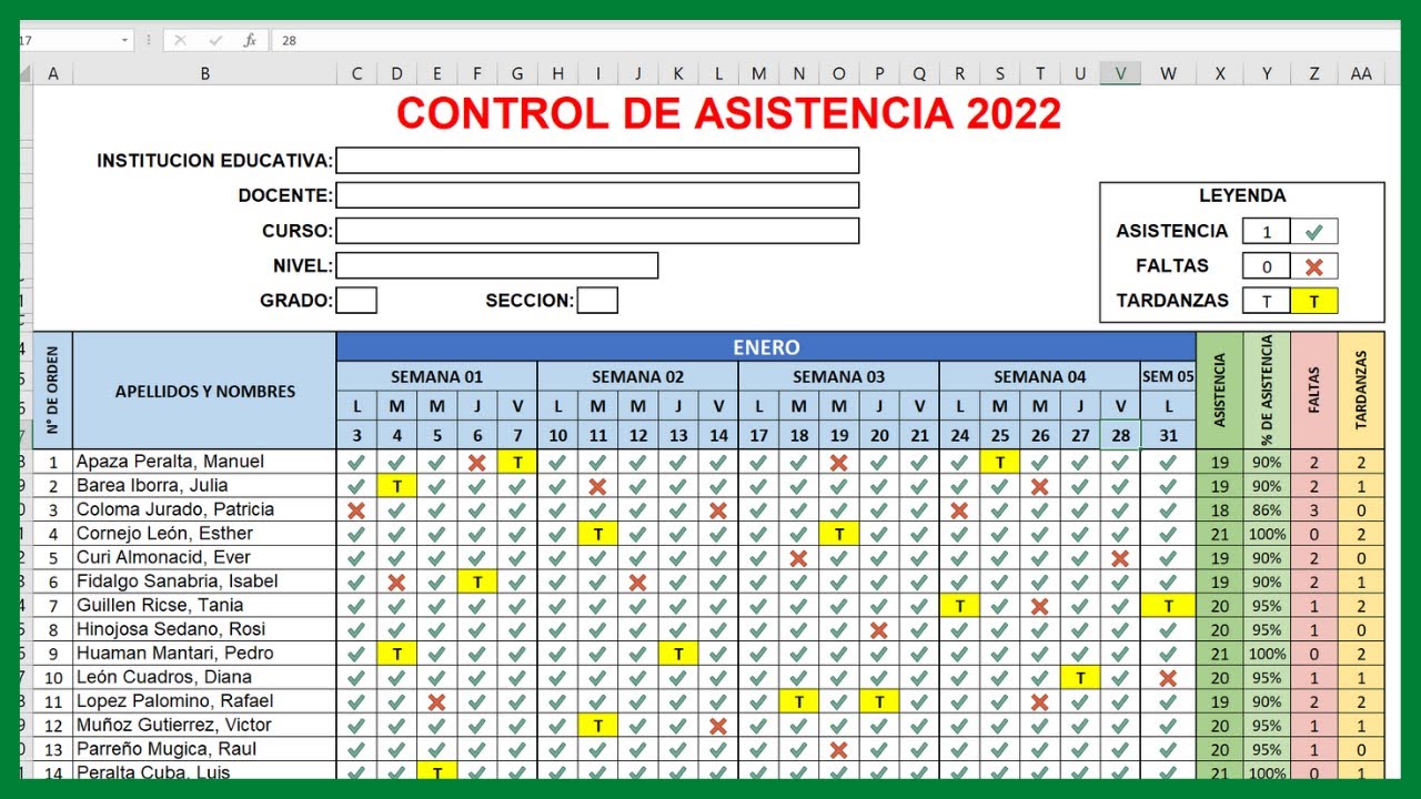 ?cómo CREAR un REGISTRO DE ASISTENCIA para Alumnos en Excel PASO A PASO (  Actualizado 2022) - YouTube