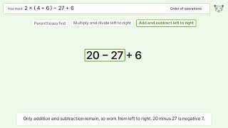 Master Order of Operations: Solve 2*(4+6)-27+(6)