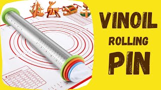 Vinoil Rolling Pin and Silicone Baking Pastry Mat Set | for Baking Dough Pizza Pie Pastries