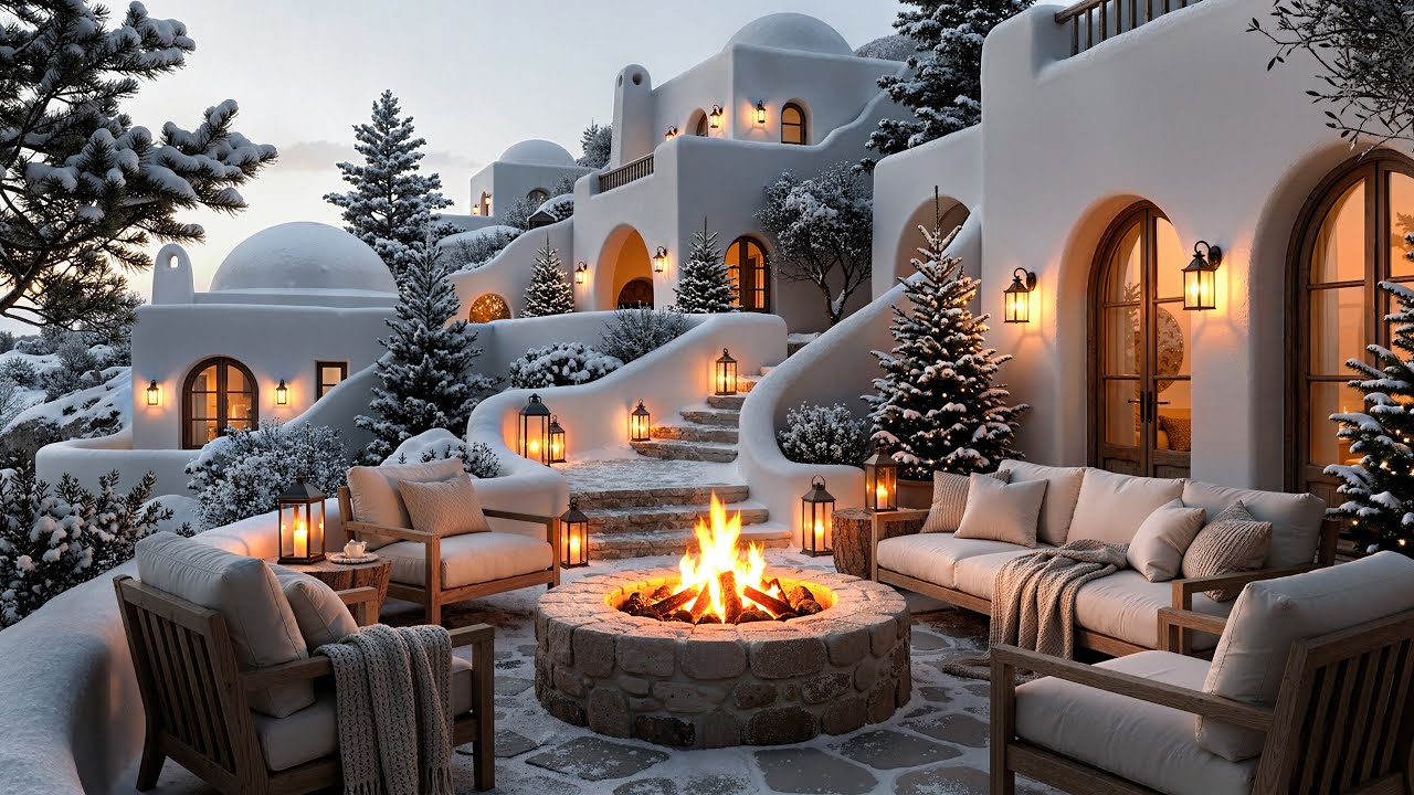 Calm Winter Jazz Ambience | Soft Snowfall, Crackling Fireplace & Relaxing Background Music For Sleep