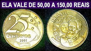 Valiosa moeda de 25 Centavos: Valor normal e com defeito de Centavos duplo; Confira seu troco!