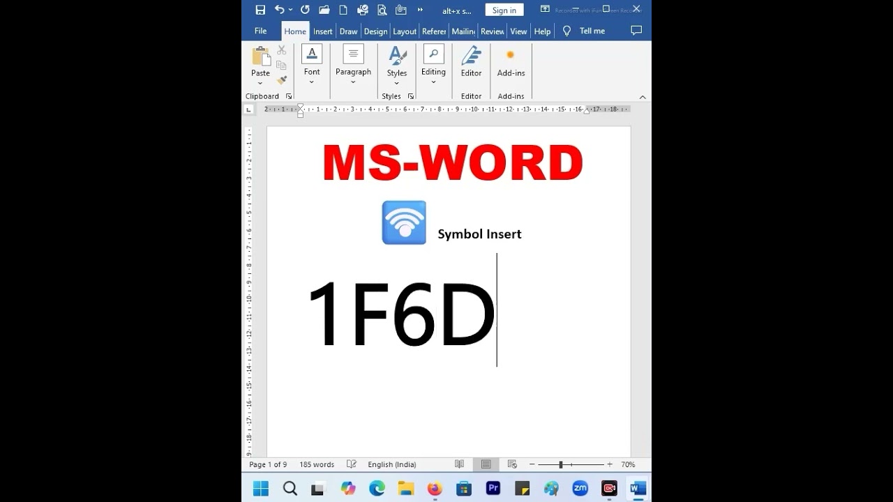 Wi-Fi symbol insert in MS Word