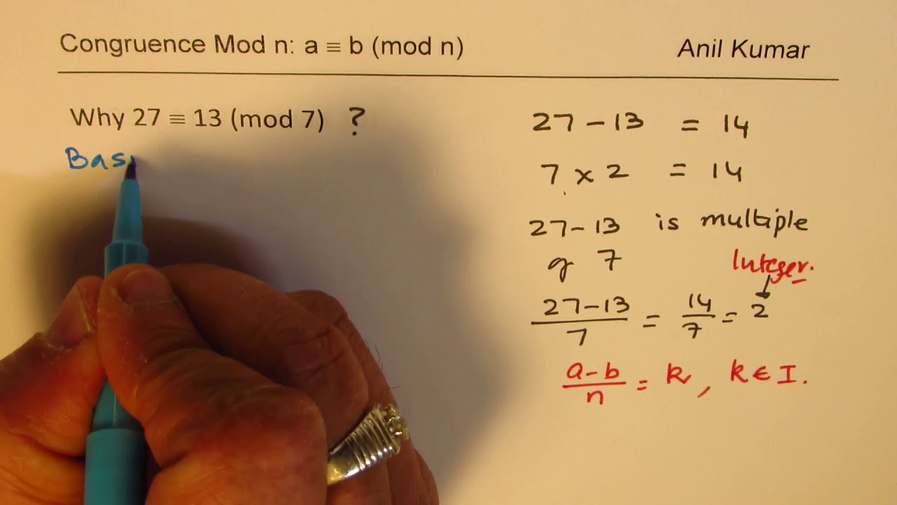 a = b (mod n) Modular Arithmetic Find Remainder 147^9 divided by 4 and More Examples