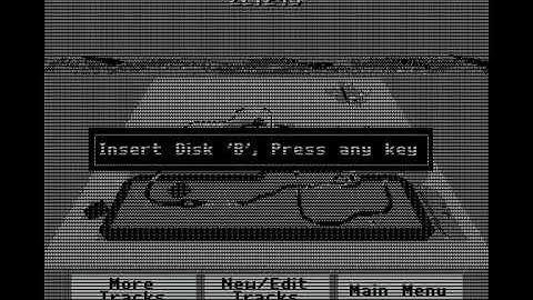 Stunts (DOS) running on an emulated Amstrad PC1640 (8086, 8MHz, Hercules Graphics Card)