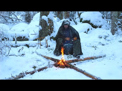 Winter Bushcraft in the Wilderness - Camping in Snow 