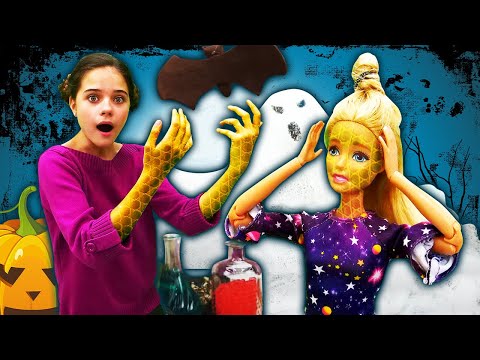 Игры в куклы Барби и мастер класс в Салоне красоты у ВЕДЬМЫ! Видео для девочек про стиль Хэллоуин