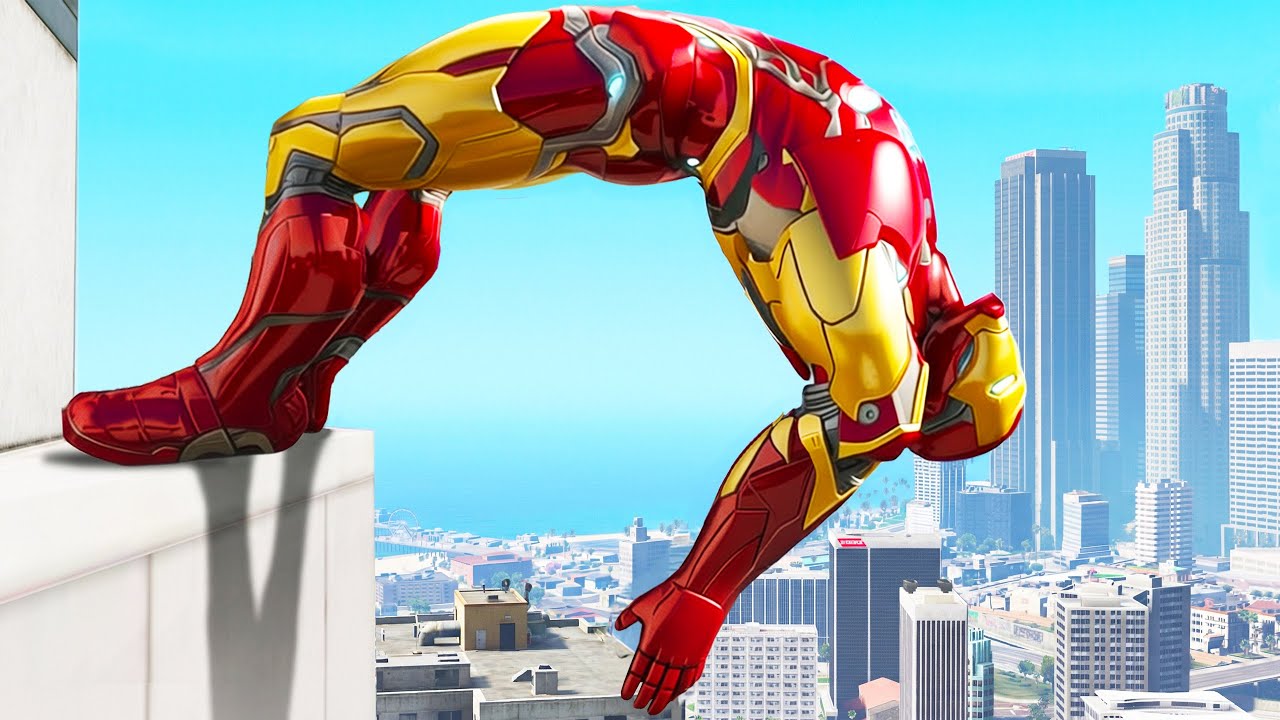 IRON MAN CRAZY JUMPS/FALLS #1 (GTA 5 Iron Man Fails)