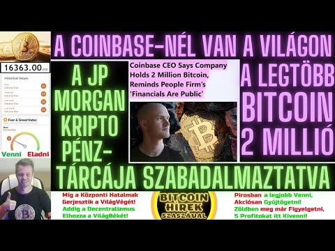 Bitcoin Hírek (1116) - A Coinbase-nél van a Világon a Legtöbb Bitcoin = 2 Millió darab (~10%) 