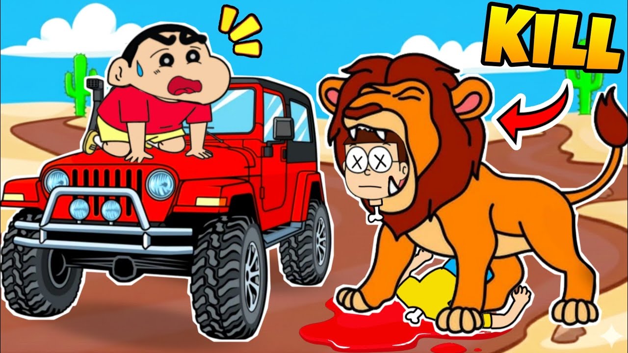 Shinchan And Nobita Kill Or Run By Angry Lion 😱😱 | Shinchan And Nobita Game | Funny Game