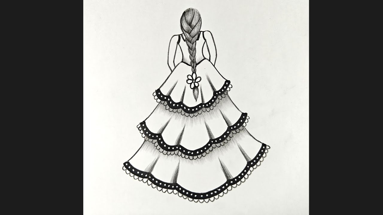 How to draw girl backside with beautiful dress || Girl drawing || Easy step by step drawing
