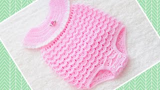 BUBBLE STYLE ROMPER for baby girls from 0-3M and up to 24M EASY CROCHET PATTERN with 3D shell stitch