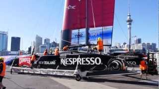 Emirates Team New Zealand With A Flying AC72 Wing. Yes It Hits The Shed.