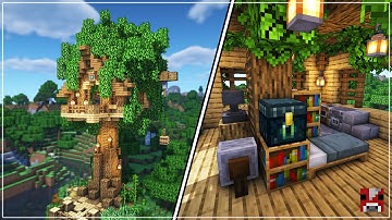 Simple Survival Starter Tree House Base | Minecraft Timelapse