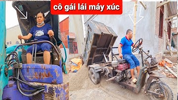 Diy tractor carrying sand, and bricks |   Cô gái lái máy xúc cát | Công nông chở cát ngõ hẹp