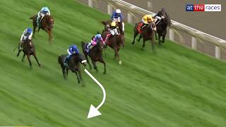 He's gone sideways! 😬 AL HUDAIBA is quirky but very talented in the Grade 1 Summer Stakes!