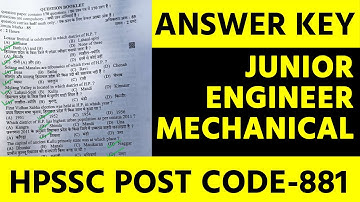 HPSSC Junior engineer mechanical answer key | JE mechanical Post code 881 Answer Key | TIMS Academy