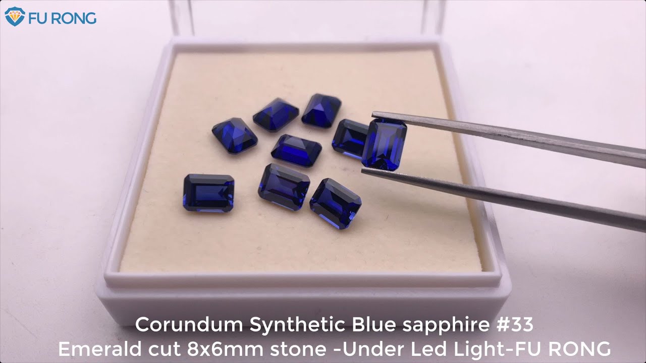Loose Corundum Synthetic Blue Sapphire 33# Emerald cut 8x6mm stone Manufacturer