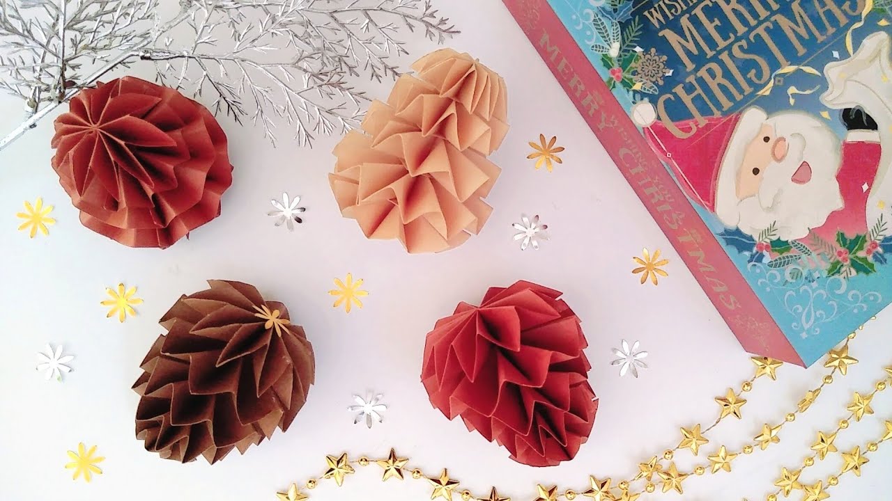 【簡単】クリスマス飾り🎅松ぼっくりの作り方🎄【100均画用紙 折り紙】クリスマスオーナメント DIY Christmas ornament ...
