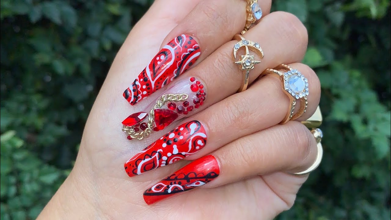 bandana nails how to make press on red coffin youtube srebrny brokat do paznokci zdobienia pingwina