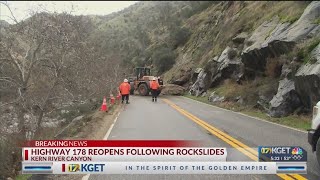 Highway 178 reopens after rockslides forced closure