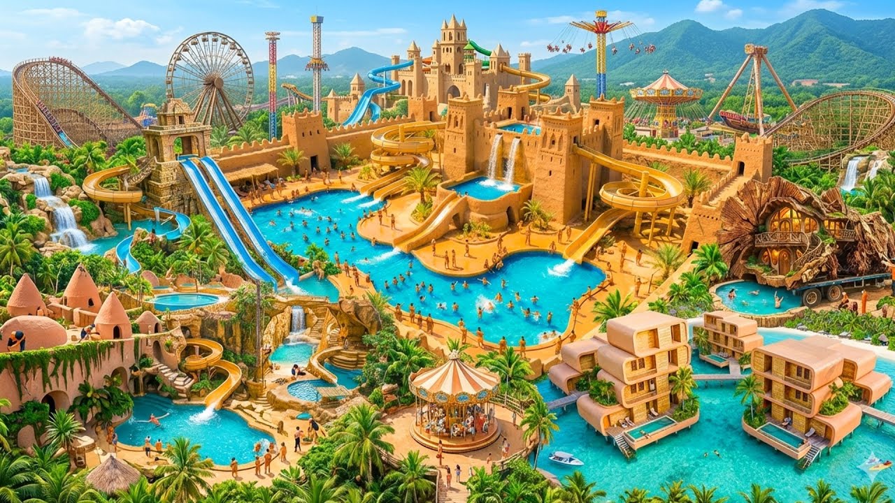 The Most Insane Wild Build: Creating a Wooden Roller Coaster and Water Castle