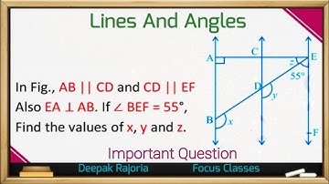 Example 6: In Fig., AB || CD and CD || EF. Also EA ⊥ AB. If ∠BEF=55°, find the values of x, y and z