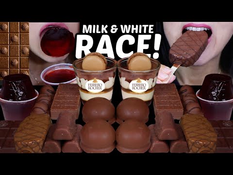 ASMR MILK & WHITE CHOCOLATE RACE! MINI DOVE ICE CREAM BAR, TIRAMISU, MARSHMALLOW, FERRERO ROCHER 먹방