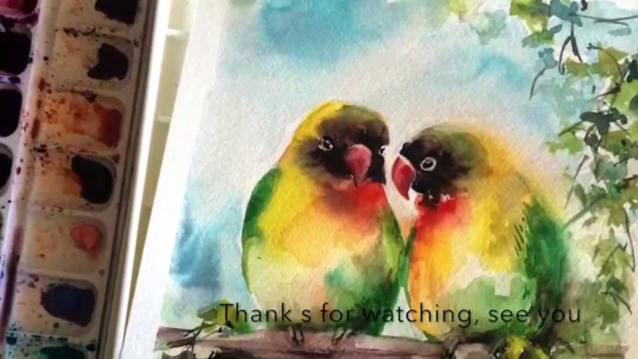 EASY WATERCOLOR PAINTING FOR BEGINNERS  Watercolor Painting Lovebirds 