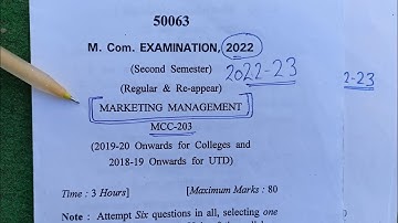 Marketing Management 2023-24 Question Paper M.com2nd sem. Marketing Management Question Paper