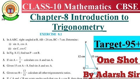Chapter-8 Introduction to Trigonometry Class-10 Math CBSE | Exercise-8.1 | Part -1 By Adarsh Sir  | 