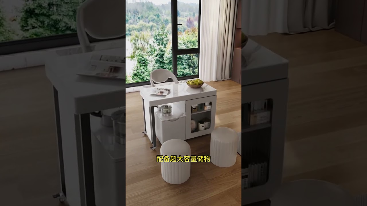 A small tea table that takes up less than 1 square meter in a small apartment living room. 