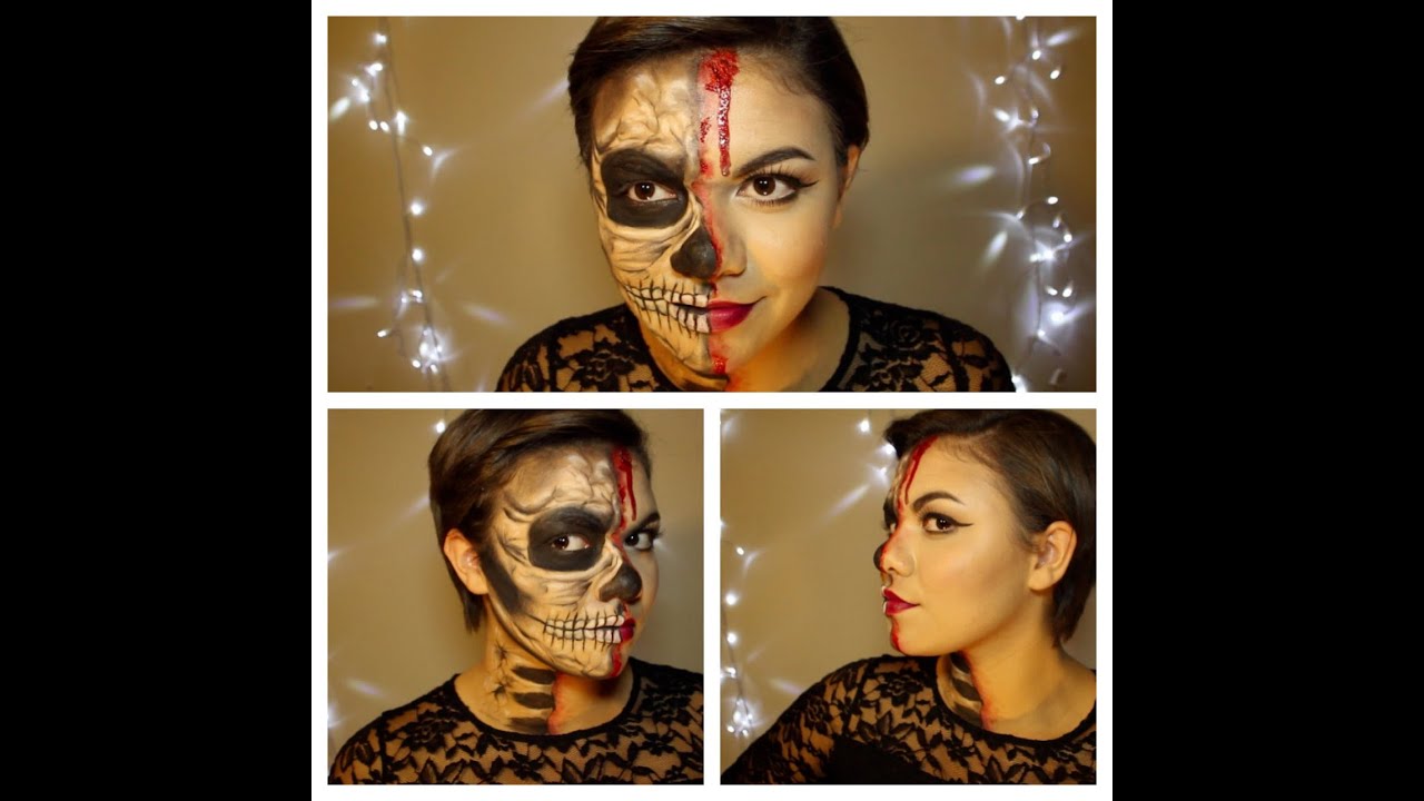 Half Skull/Half Pin-Up Girl Makeup Tutorial Half Skull/Half Pin-Up Girl Makeup Tutorial