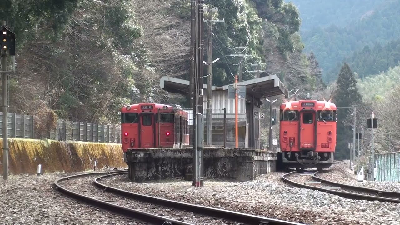 JR西 播但線長谷駅 ｷﾊ40系離合ｼｰﾝ