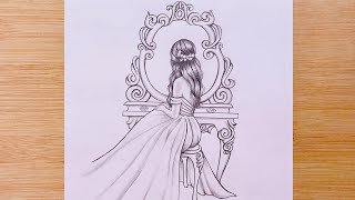 How to draw An elegant girl is sitting in front of a mirror - step by step || Pencil Sketch Tutorial