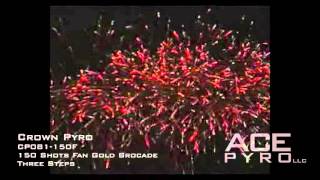 CP081-150F Crown Pyro 150 Shots Fan Gold Brocade Three Steps