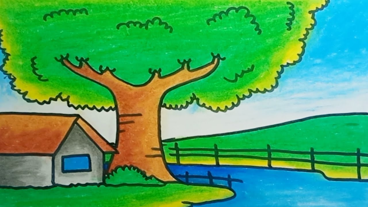 How To Draw Scenery Forest And Village Beautiful |Drawing Nature ...