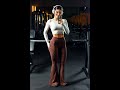 Fit Gym Selfie – White Crop Top &amp; Brown Flare Yoga Pants #GymSelfie #FitnessFashion #YogaPants #Top