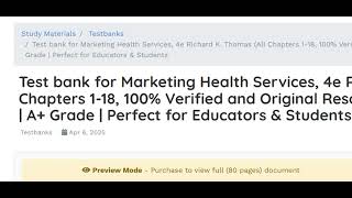 Test bank for Marketing Health Services, 4e Richard K  Thomas
