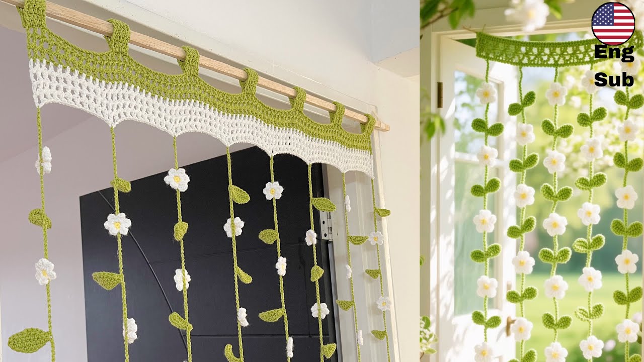 Cortina de FLORES tejidas 🌿 PASO A PASO/ NUEVAS agujas de KNITPRO “Waves 2.0 Grande”