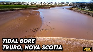 Imagens de drone 4K sobre o Tidal Bore em Truro Nova Escocia Uma maravilha natur