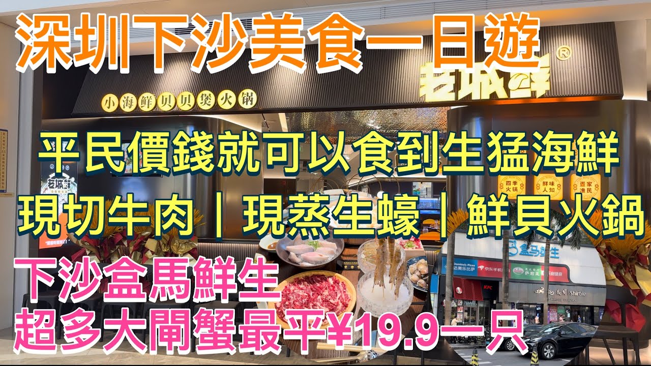 深圳下沙美食一日遊 ｜平民價錢就可以食到生猛海鮮｜老城鮮·小海鮮貝貝煲火鍋｜現切牛肉 現蒸生蠔 ｜卜卜貝火鍋｜下沙盒馬鮮生超多大閘蟹最平¥19.9一只｜即場加工｜潮汕牛肉｜深圳好去處｜深圳美食￼