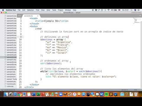 56. Ejemplo en PHP de ordenación con "sort" con índice de texto