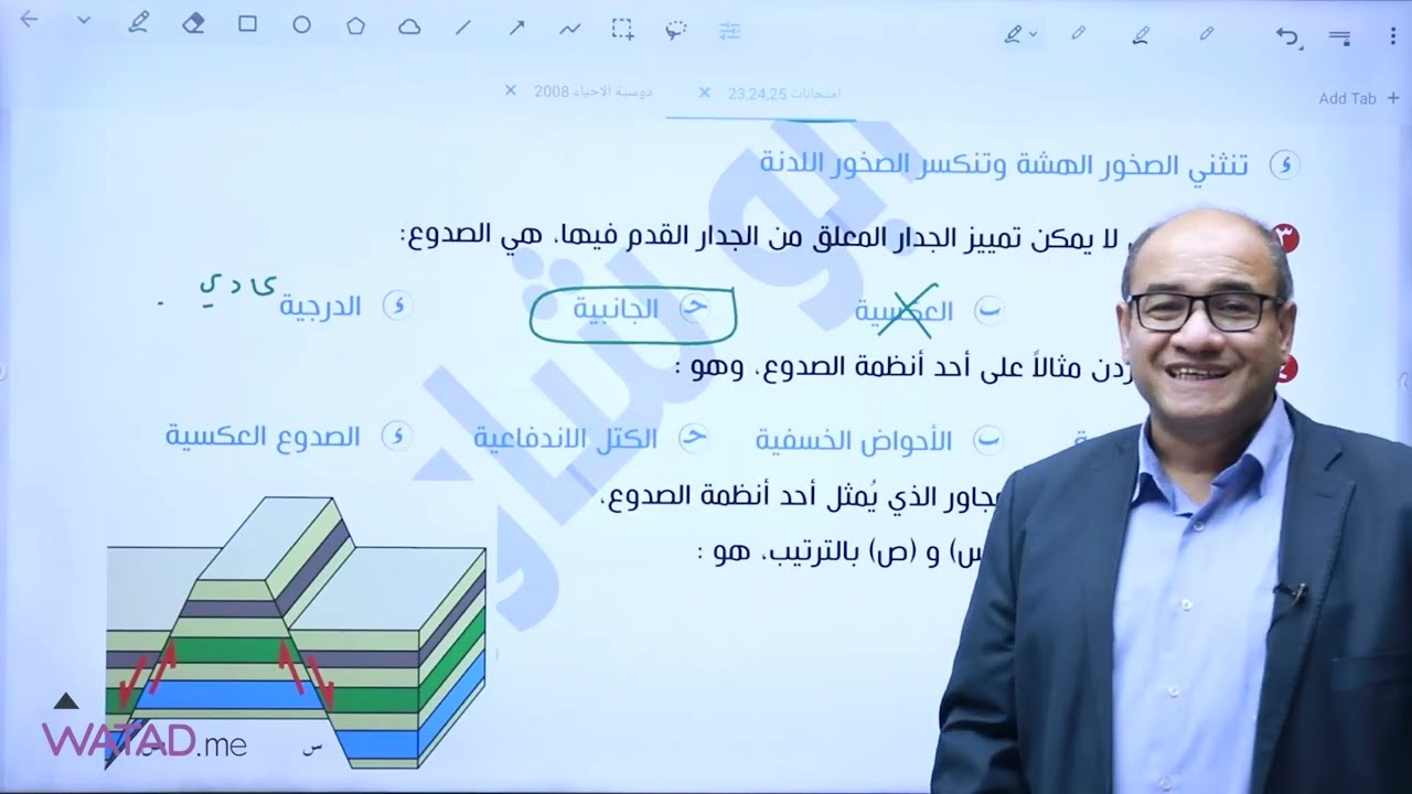 حل أسئلة وزارية شاملة على وحدة التراكيب الجيولوجية | علوم الارض توجيهي 2008 | الاستاذ أيمن أبو شاويش