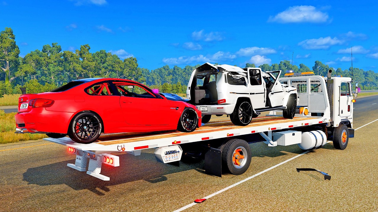 Flatbed Trailer - Transportation with Truck | Pothole vs Car - BeamNG.Drive #15