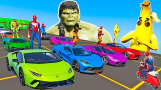 DESAFIO DE SUPER CARROS vs PISTA DO HULK com HOMEM ARANHA e SUPER HERÓIS #5 - GTA V