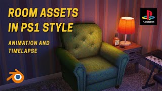 Room Assets in PS1 style (Low Poly Modeling in Blender / Timelapse)