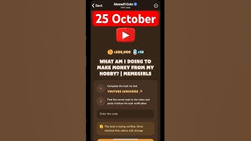 MemeFi YouTube video code today 25 October | MemeFi YouTube video secret code today | #crypto