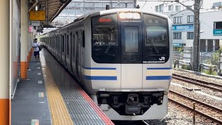 【E217系Y-2＋Y-101編成15両  湯河原疎開返却回送（横浜経由※迂回）】E217系ｸﾗY-2編成＋ｸﾗY-101編成が爆音非常警笛鳴らし大船駅1番線到着停車（回9754M）2023.8.20